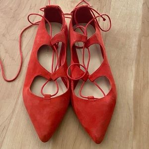 Loeffler Randall Tie Up Red/Orange Flats Sz. 8.5